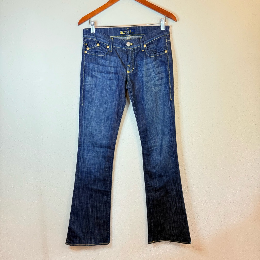 Rock & Republic Vintage Women’s Bootcut Low Rise Dark Blue Jeans Size 27 Nwot